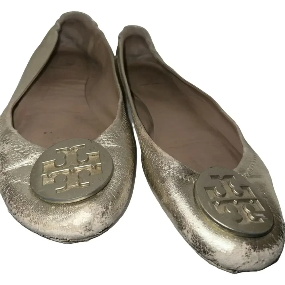 Tory Burch Flats Women’s Sz 9 M Minnie Travel Ballet Shoes Gold leather‎